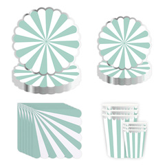 亞馬遜新款燙銀花邊條紋綠色一次性餐具套裝生日節日派對用品