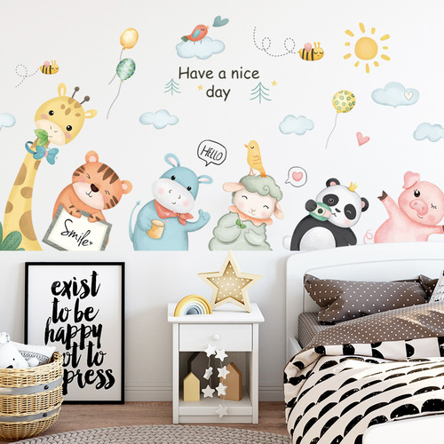 Removable wall stickers come with glue cartoon animals cute background wall children's room bedroom classroom decoration