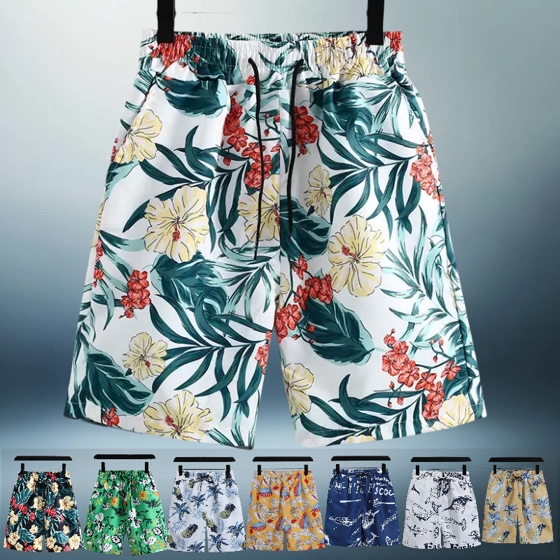 Summer Men's Beach Shorts, Large Size, Loose, Thin, Quick-Dry, Breathable, Straight-Leg, Knee-Length Shorts for Outdoor Wear