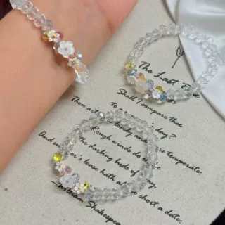 天然白水算盘白贝小花彩色水滴k9编织串珠水晶手工手串百搭高级感