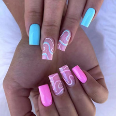 Foreign Trade-Style Wearable False Nails: Mid-Length, Flat Design, Two-Tone Yinyang Wave-Effect Nail Tips—Instagram-Worthy Manicure Pieces