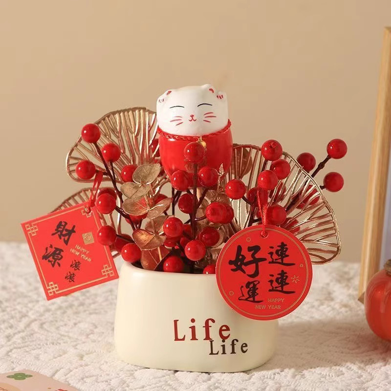 紅果発財果life瓶装飾平安喜楽喬遷大吉祝花芸新年装飾花芸|undefined