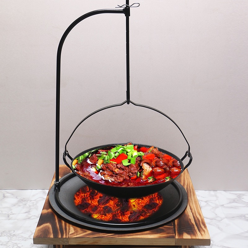 Traditional Large Cast Iron Hanging Pot Dish Thickened Small Clay Pot Charcoal Basin Round Hanging Rack Hot Pot Stew Health Pot