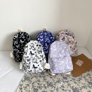 Backpack Wholesale 2024 New Fashion Color Butterfly Student Schoolbag Trendy Casual Simple Nylon Backpack