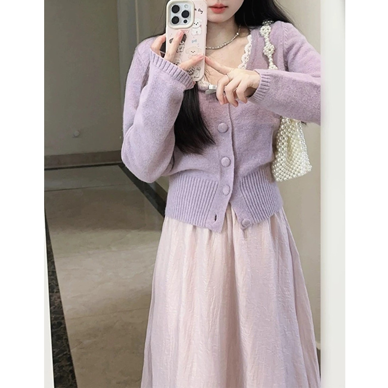 小个子香风针织连衣裙子女装秋季2025年新款韩系秋季穿搭两件套装|undefined