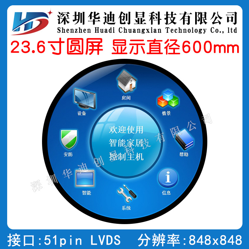 23.6寸IPS液晶显示屏848*848分辨率大尺寸TFT圆形P236RVN01.0