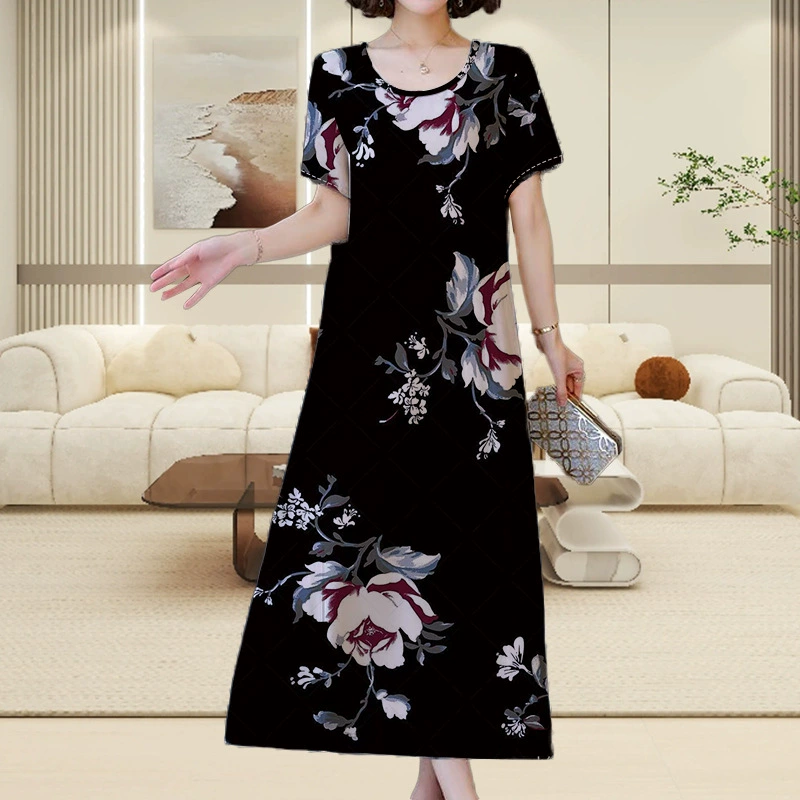 Высококачественное женское платье, новый летний стиль для мам, свободная утягивающая юбка с принтом, закрывающая живот, женская юбка средней длины больших размеров.