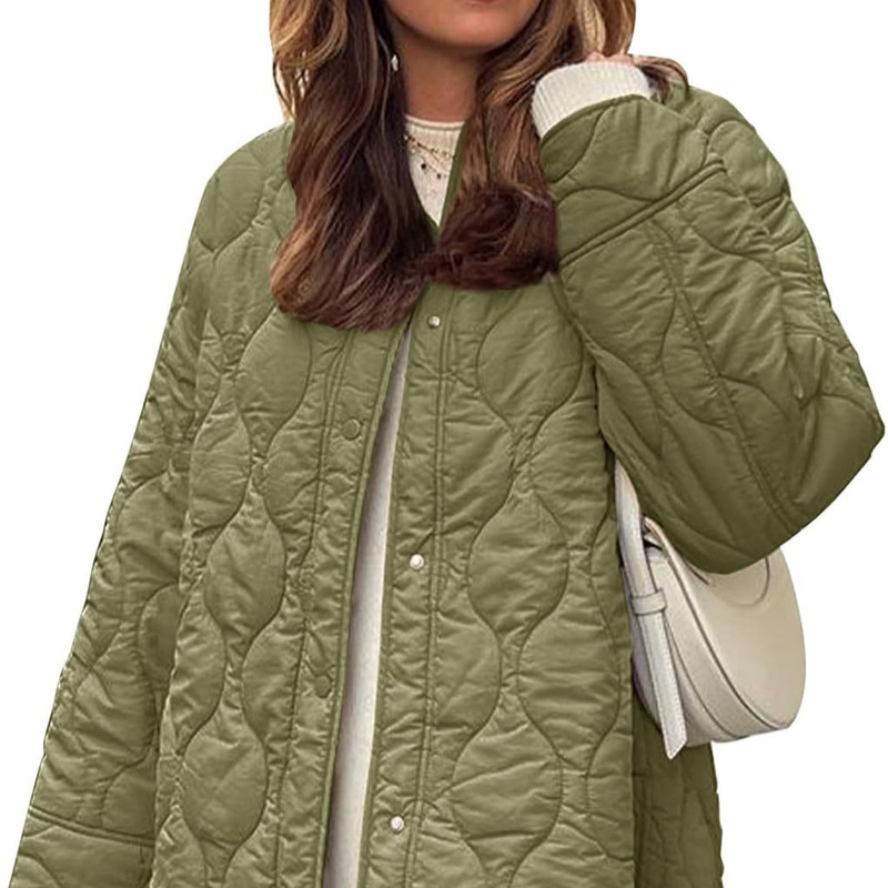 Foreign Trade Cross-border Amazon Hot Selling Women's Women's Lightweight Quilted Jacket Button Coat Cotton Coat Cotton Coat with Pocket