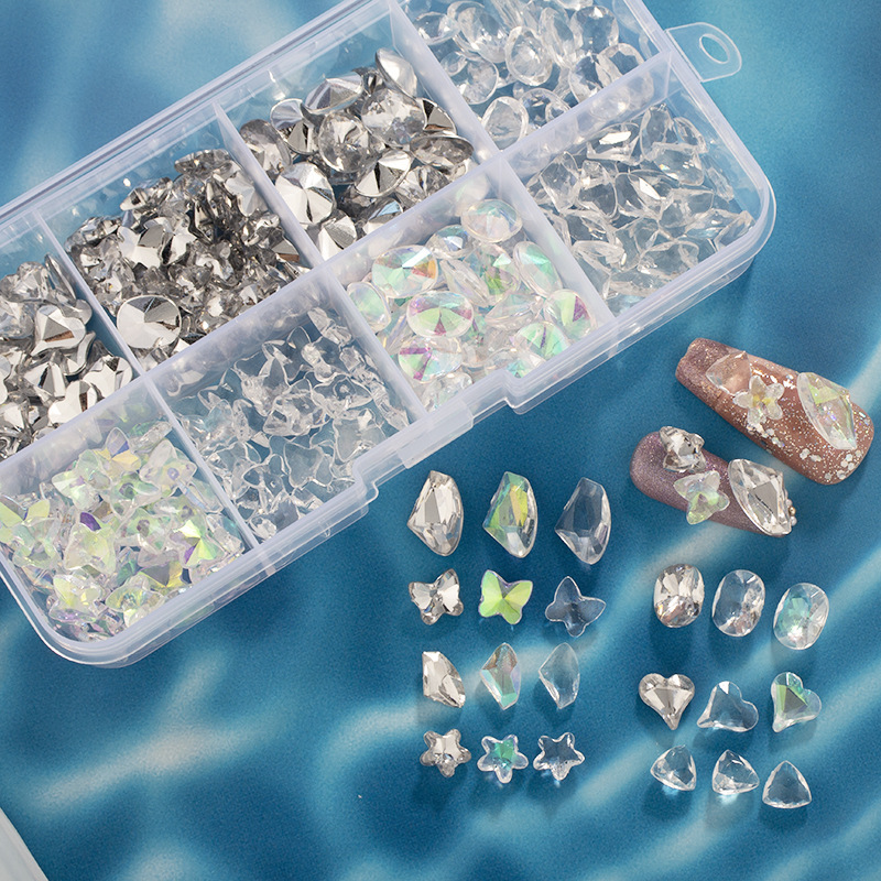 Acrylic Nail Accessories Pointed Axe Crooked Heart Butterfly Egg-shaped Drill Mixed Combination Nail Accessories Sticker Drill