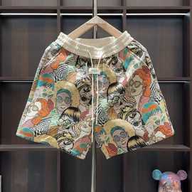 美式复古短裤男士夏季新款潮流百搭嘻哈休闲裤男重磅提花直筒短裤