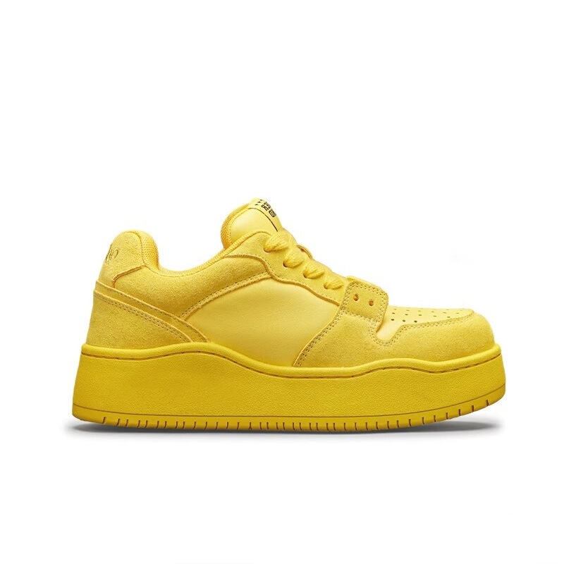 Rose Red Sneakers Women's 2024 New Thick Bottom Bread Shoes Genuine Leather Heightened Yellow Torre Shoes Summer Sports Shoes
