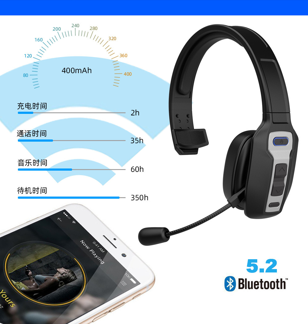 Wholesale M98 Car Bluetooth Hands-Free Headset Wireless Call Noise Reduction Driving Headset Head-Mounted Car Cross-Border