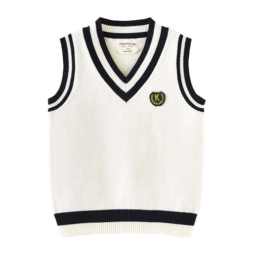  Spring and Autumn Children's Clothing Contrast Color Sweater Vest Boys Primary School Uniforms Class Uniforms Girls Knitted Vests