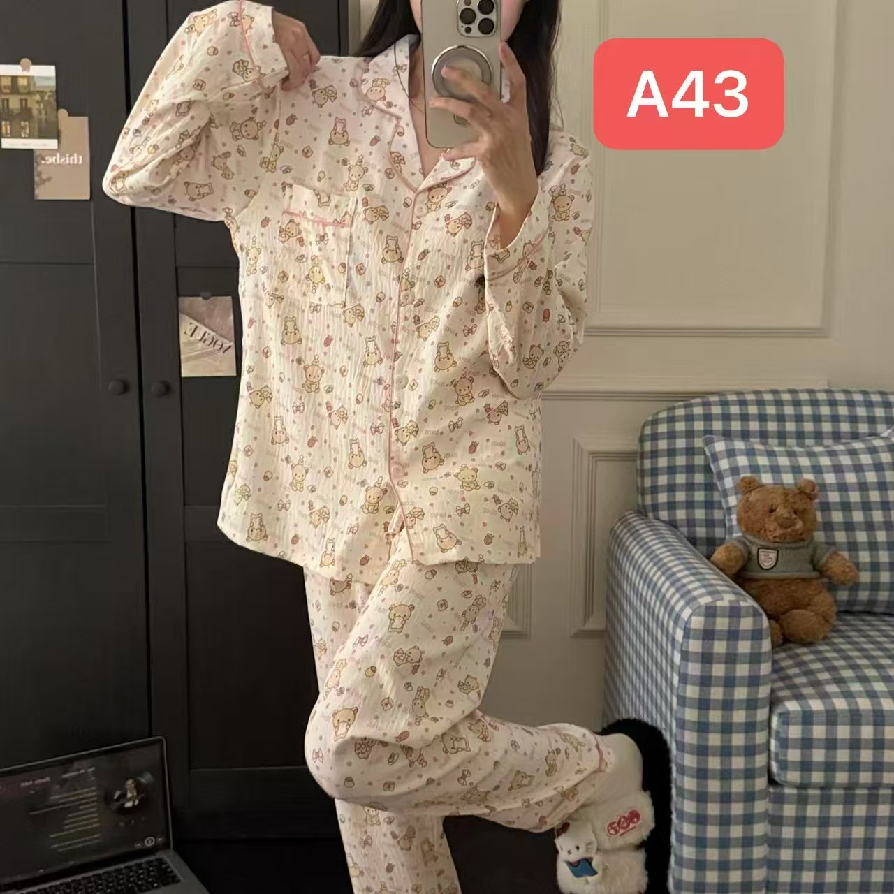 Algodón nublado al por mayor transfronterizo nuevo pijama de niña pantalones de manga larga delgados dulces dibujos animados impresión de ropa para el hogar set