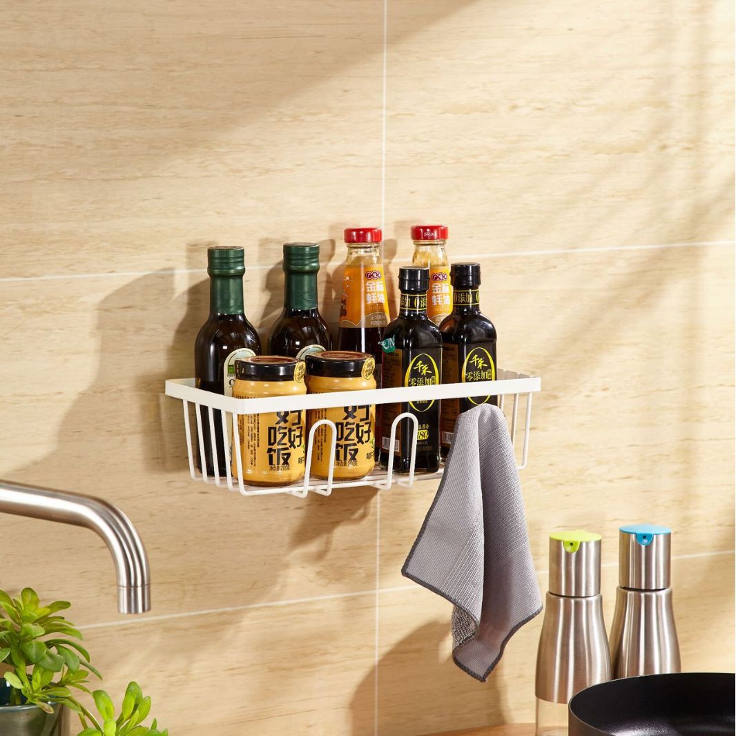 Estante de cocina minimalista moderno condimento montado en la pared cesta de almacenamiento condimento sin perforar estante