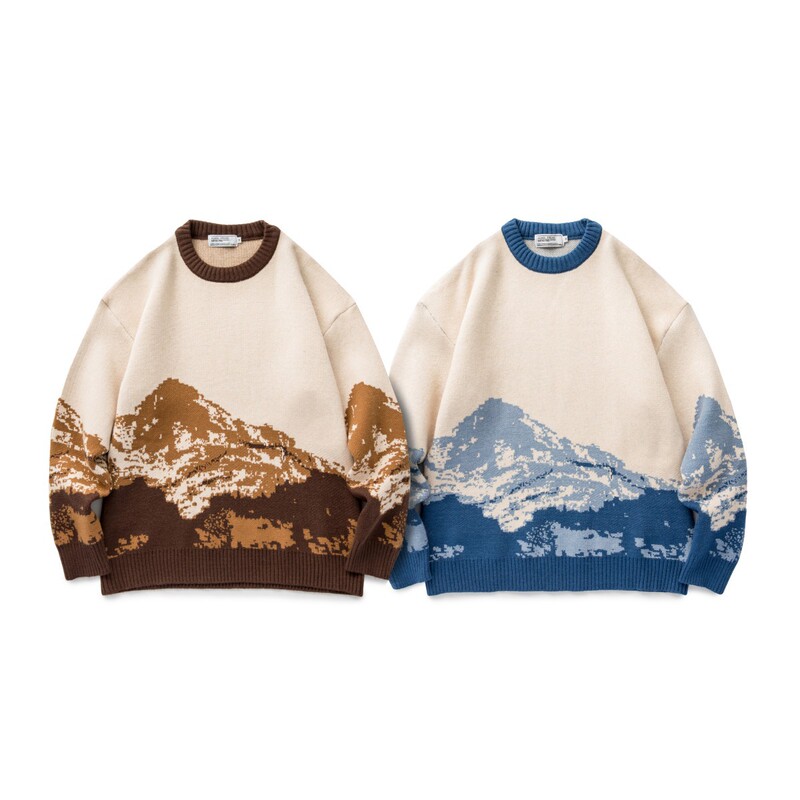 Ruiienrs X Adam Freak 2025 Spring New Landscape Knitted Round Neck Versatile Sweater F12