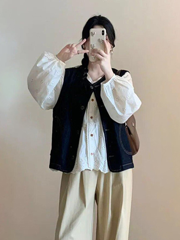 大码胖mm早秋季穿搭一整套女宽松遮肉衬衫马甲阔腿裤减龄三件套装|undefined