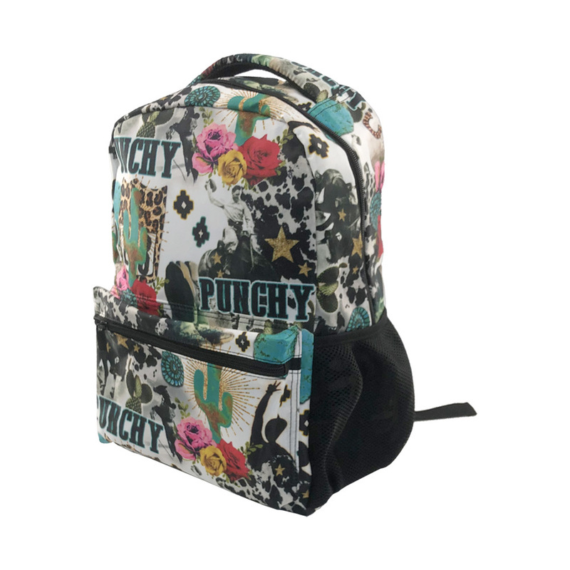 Printed waterproof backpack white bottom cactus landscape printing sublimation backpack student backpack ladies double
