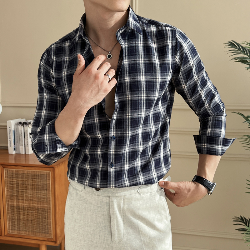 2025 New Autum Men's Long-Sleeved Shirt Plaid Shirt Top A311-Csz6622-P52