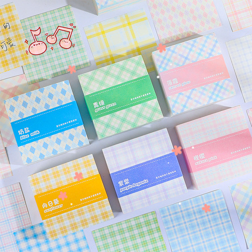 Student colorful plaid non-adhesive note book high-value plaid decorative handbook material office message memo