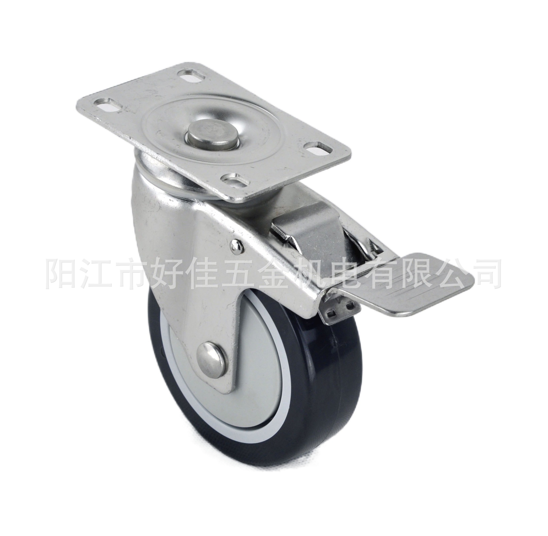 源头工厂直供100X32mm中型304全不锈钢平板双刹PU脚轮