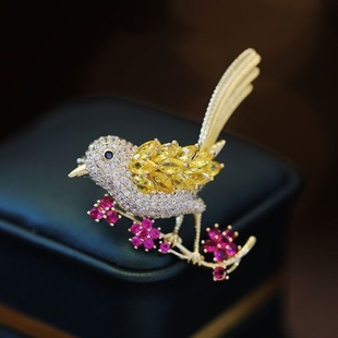Chinese Style New Style Zircon Color Corsage Smart Magpie Brooch Female Temperament Brooch Anti-light Alloy Pin