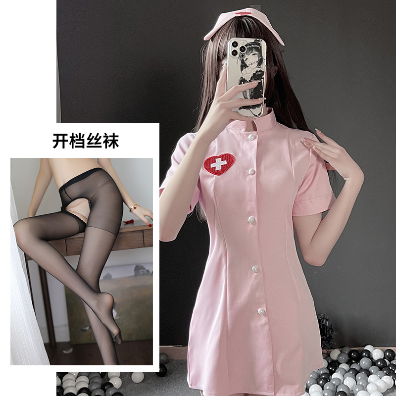 Lencería sexy mujer desgaste enfermera color sólido profundo V rol seductora uniforme Sao traje pijamas envío off