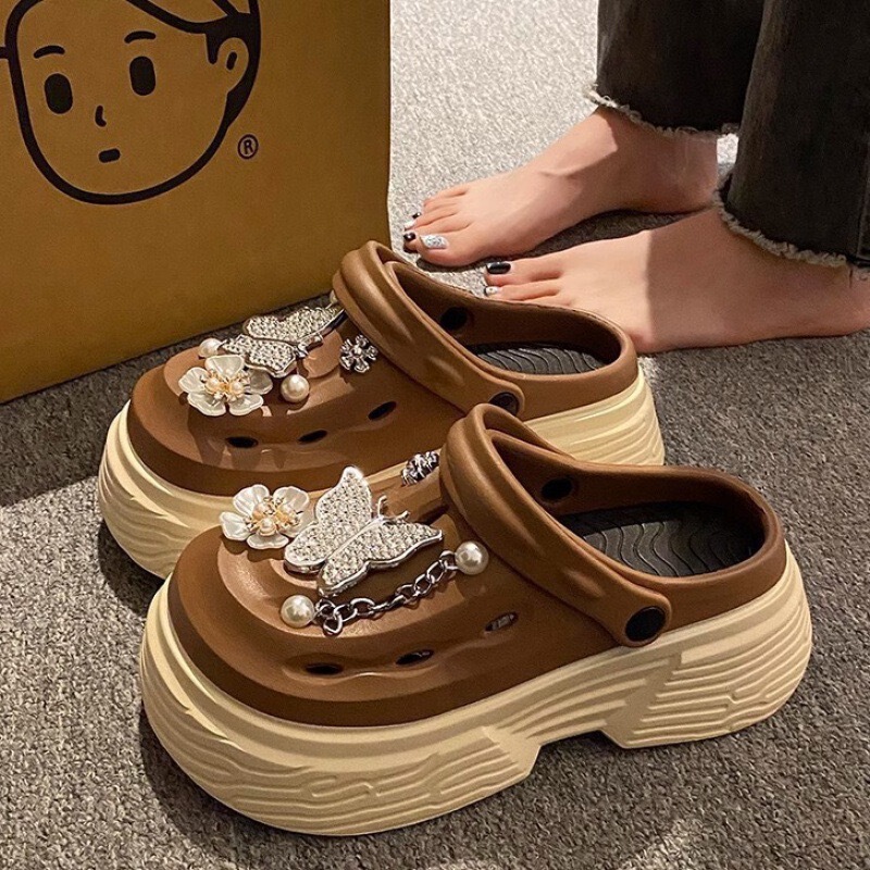 Dopamine Elevated Hole Shoes Summer Girly Style Outwear Simple Thick Bottom Toe Korean Style One-word Sandals and Slippers for Women