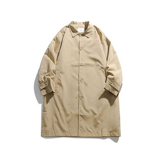 2023 Khaki Mid-length Coat Men's Spring and Autumn Fashion Brand Japanese Style cityboy Loose Windproof Long Coat