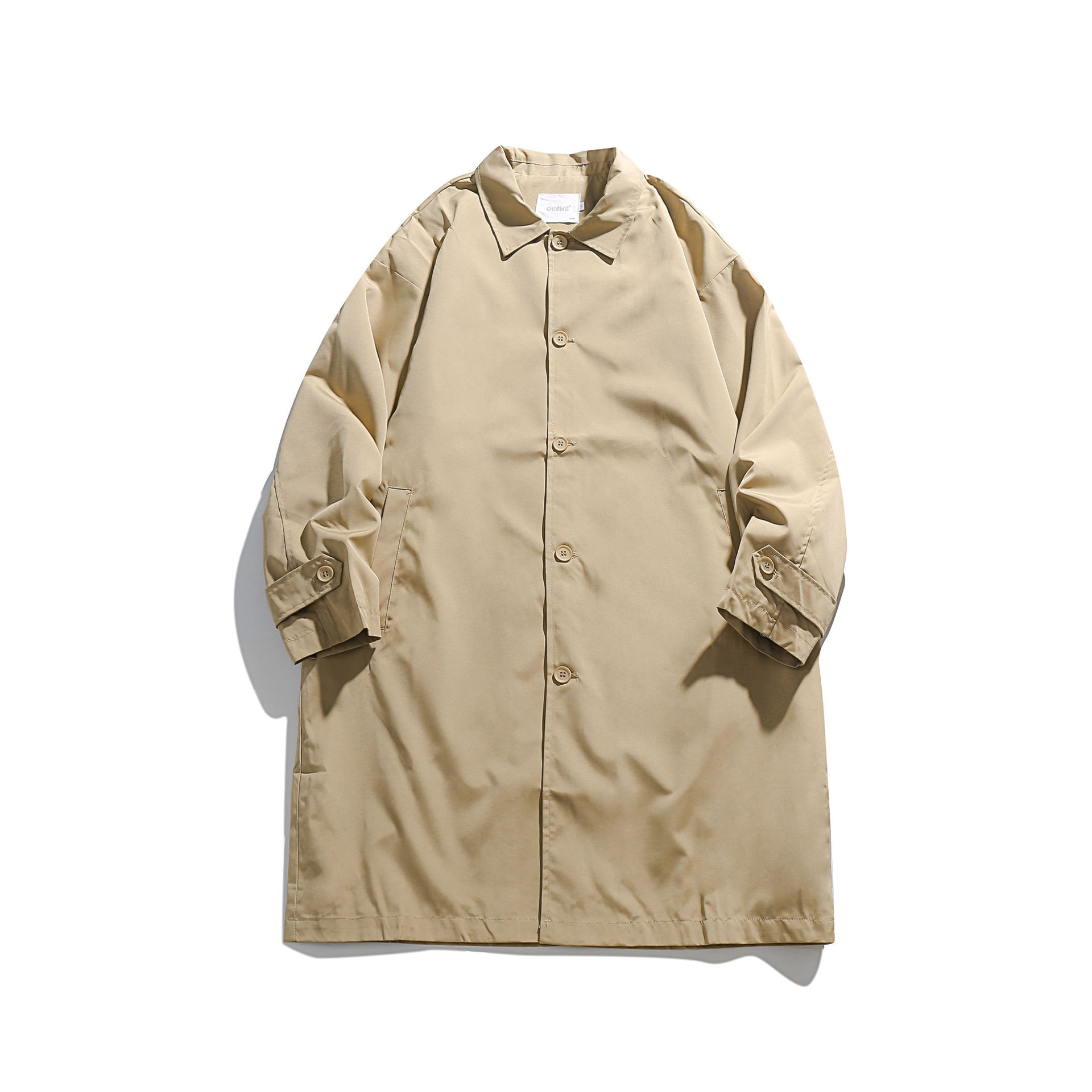 2023卡其色中长款风衣男春秋季潮牌日系cityboy宽松防风长款外套