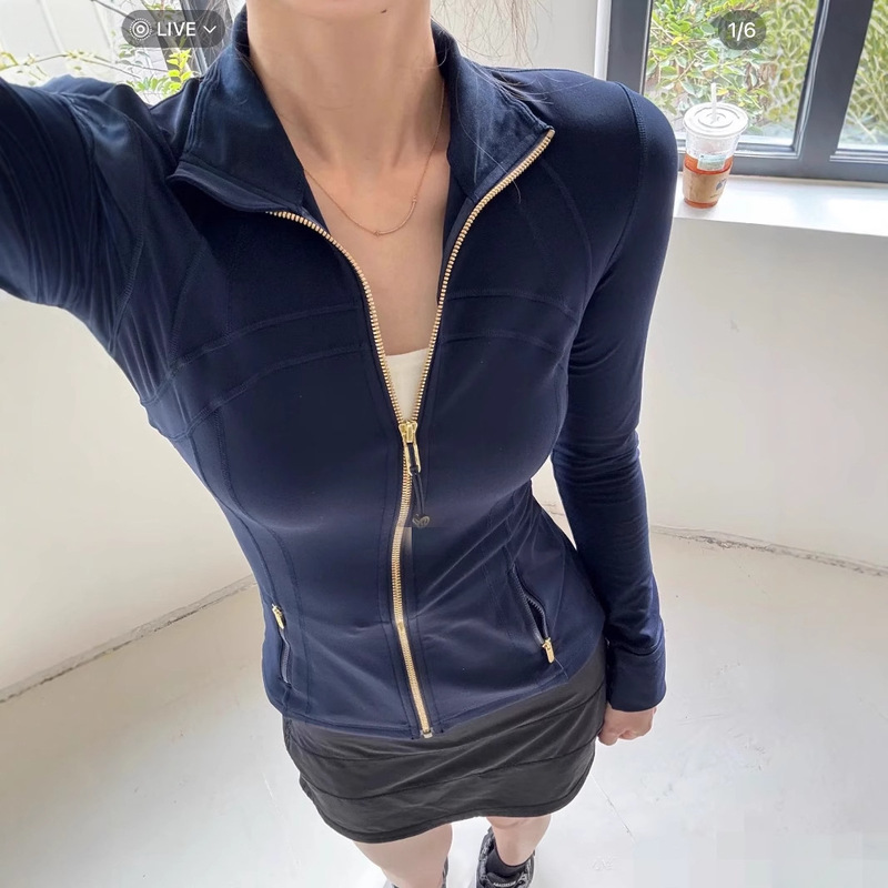 Lulu Same-style Define Navy Blue Yoga Suit Sports Gold Label Zipper Tight Slim Jacket Coat Women