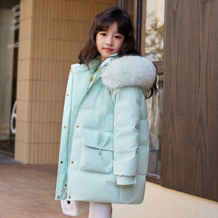 Children's Korean Style Abc Girls' Mid-Length down Jacket Thickened for Older Girls, Stylish New Winter Coat Trendy