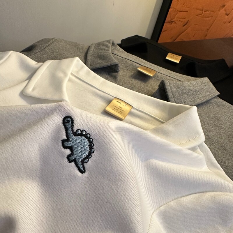 立体刺繍」セロコットン ポロカラー半袖Tシャツ 春韓国風 カジュアル 万能 着痩せ T0|undefined