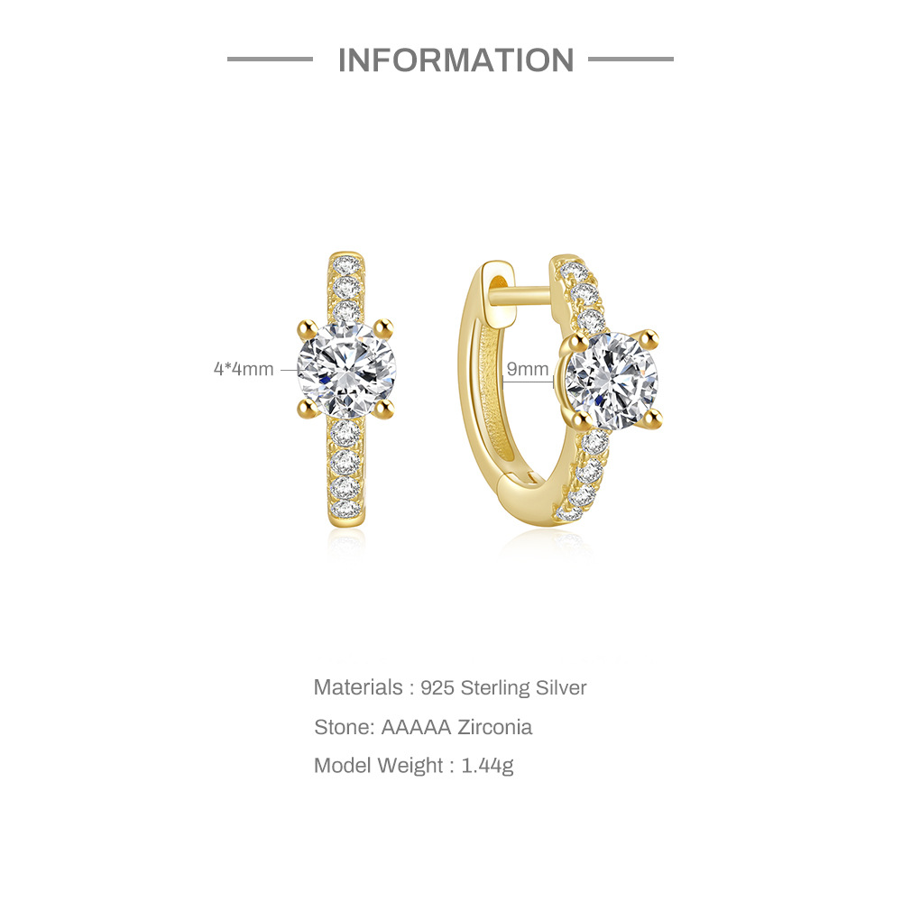 5g Weight Zircon Inlay Material 1 Pair 925 Sterling Silver Zircon Jewelry Hoop Earrings