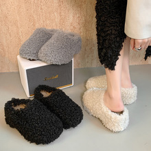 复古卷毛厚底增高毛毛拖鞋女2025冬季新款外穿包头保暖防滑雪地靴
