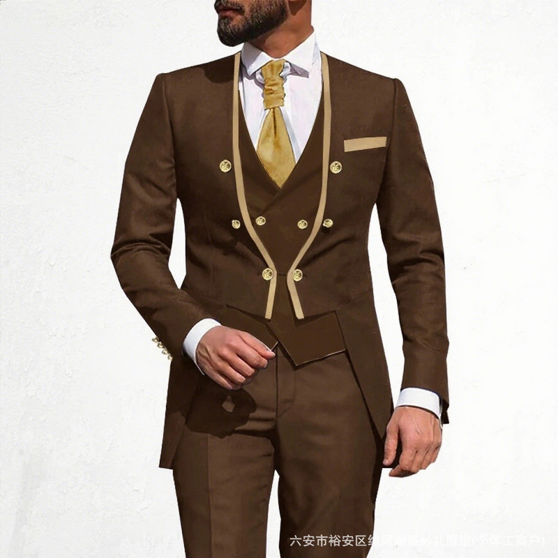 Foreign Trade Cross-Border Suit Suit Wedding Emcee Host Tuxedo Three-Piece High-End Stage Performance Dress for Men