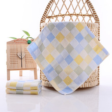 双层挂钩彩格纱布小方巾婴儿厂家柔软小毛巾纯棉方巾宝宝小方