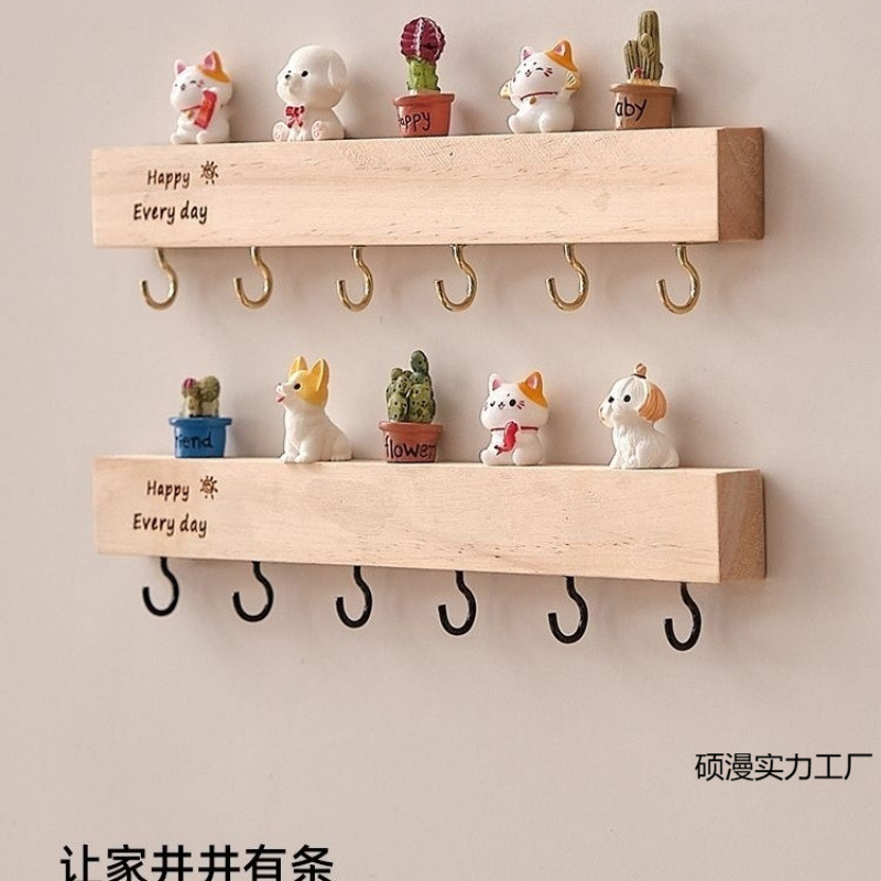 玄関壁掛けキーイン収納無垢材パンチドエントリーウォールフックドアクリエイティブかわいい装飾|undefined