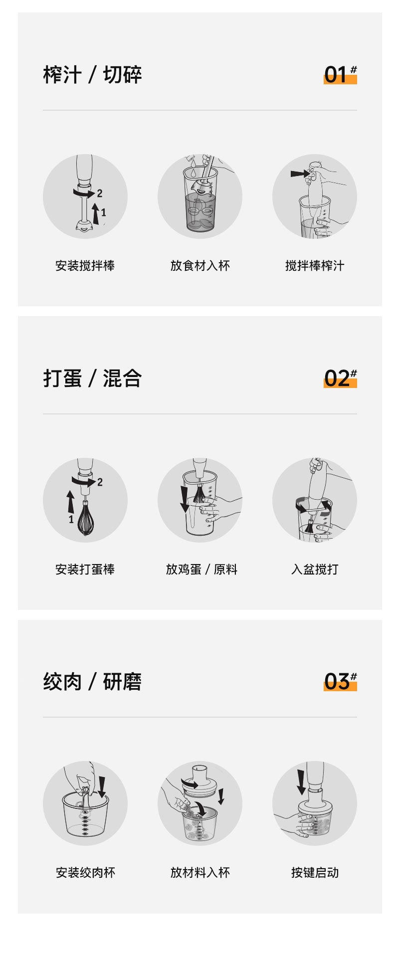 家用美规110v料理器套装手持打蛋器辅食器粉碎棒绞肉机搅拌器组合