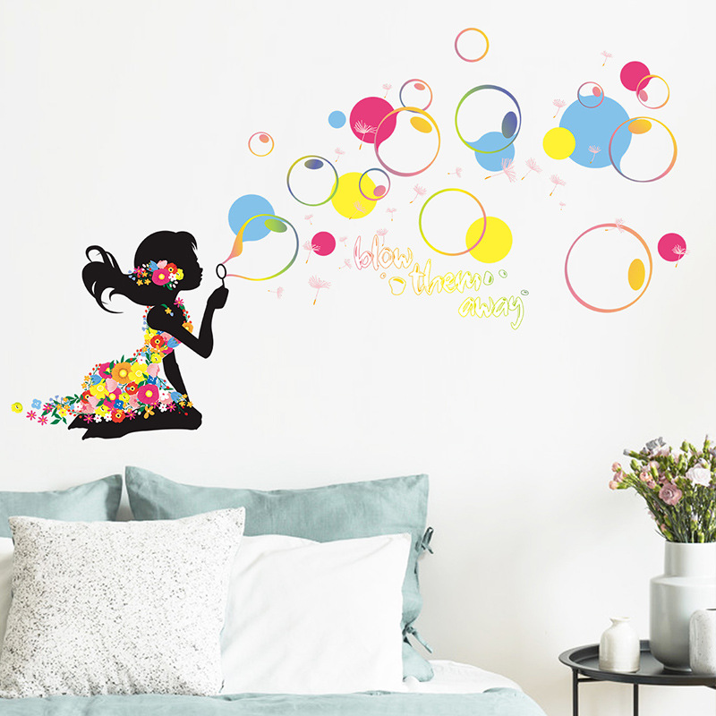 Nouvelle Petite Fille Soufflant Des Bulles Couleur Autocollants Muraux De Décoration De Chambre D&#39;enfants En Gros Nihaojewelry display picture 4