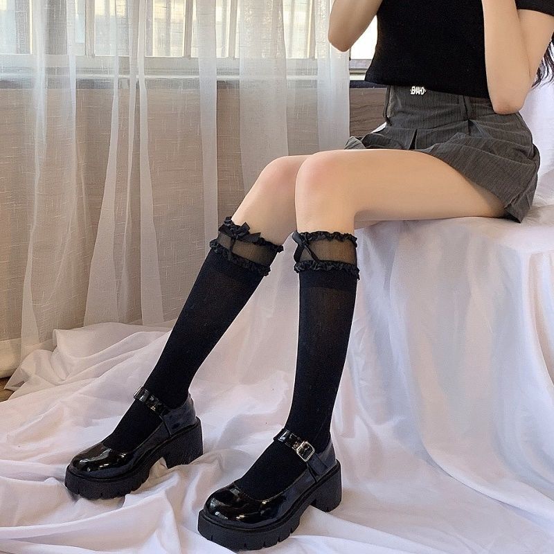 Lolita薄いベルベットの蝶結びのレースの中筒靴下が可愛いです。|undefined