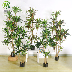 大型の緑の植物、人工ベルベット、高級ブラジリアンアイアンフェイクプラント鉢植え、屋内設置用の鉢植え付き人工緑植物