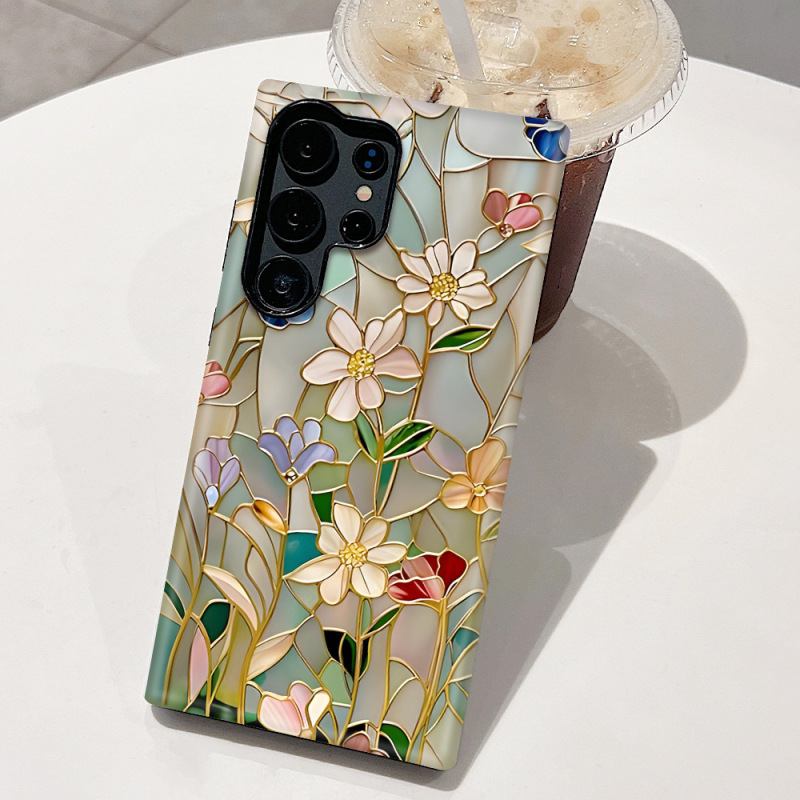 クリエイティブなガラスの花柄 Samsung S22+ 携帯電話ケース 耐衝撃 Samsung S22 Ultra フィルムケース Apple 13 保護ケース|undefined