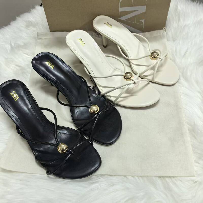 Za In-Stock 2026 Summer New Women's Shoes with Metal Details, Thin High Heels, Open-Toe Casual Socialite Fashion Sandals