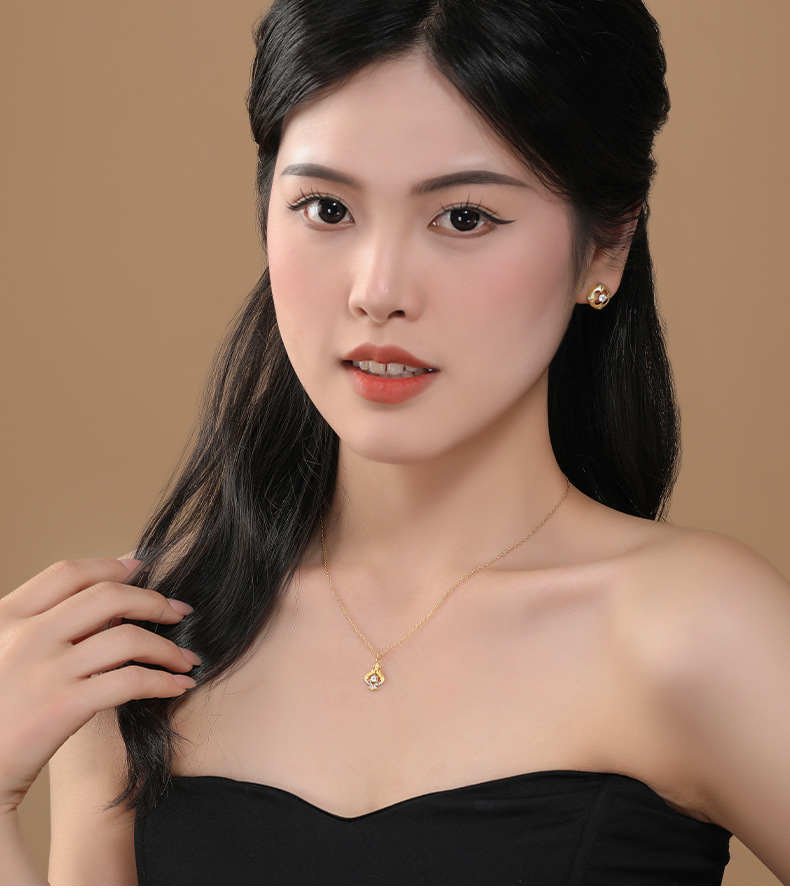 Collana in argento sterling retrò leggera di lusso con zirconi, stile ins, pendente con separazione avanzata dei colori, catena per il collo_voghion.com