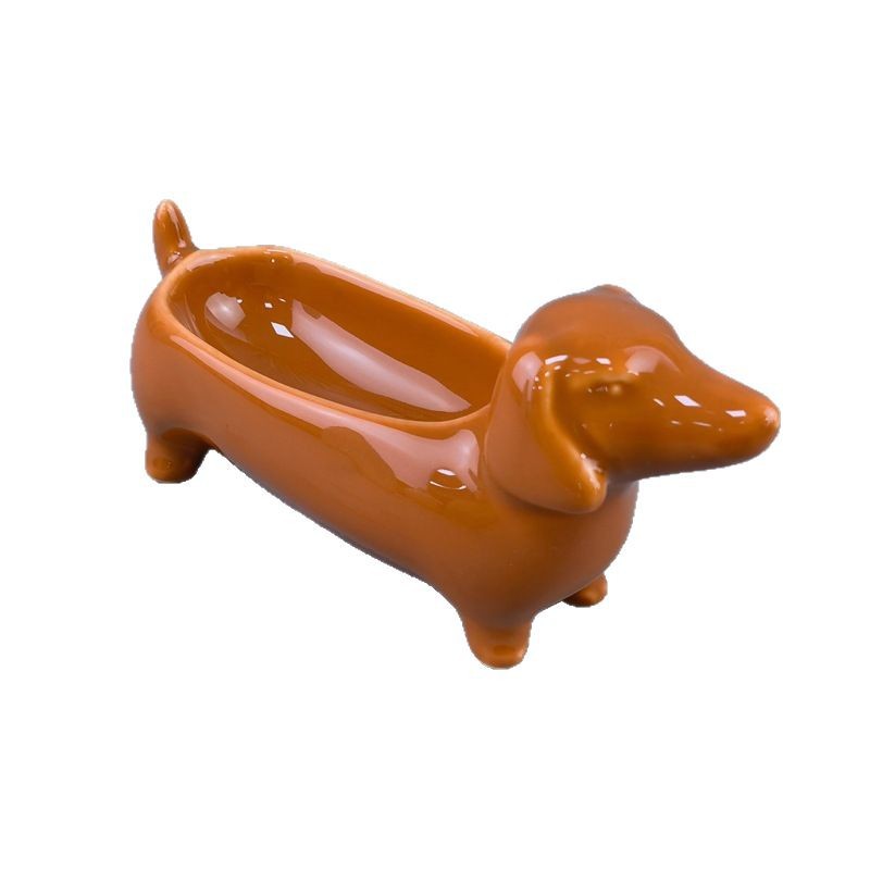 Salchicha de cera de cerámica Plato pequeño para perros Salsa para mojar Plato de sabor Plato de condimento Plato de estilo de perro marrón Plato de salsa de soja de dibujos animados de restaurante Plato de vinagre