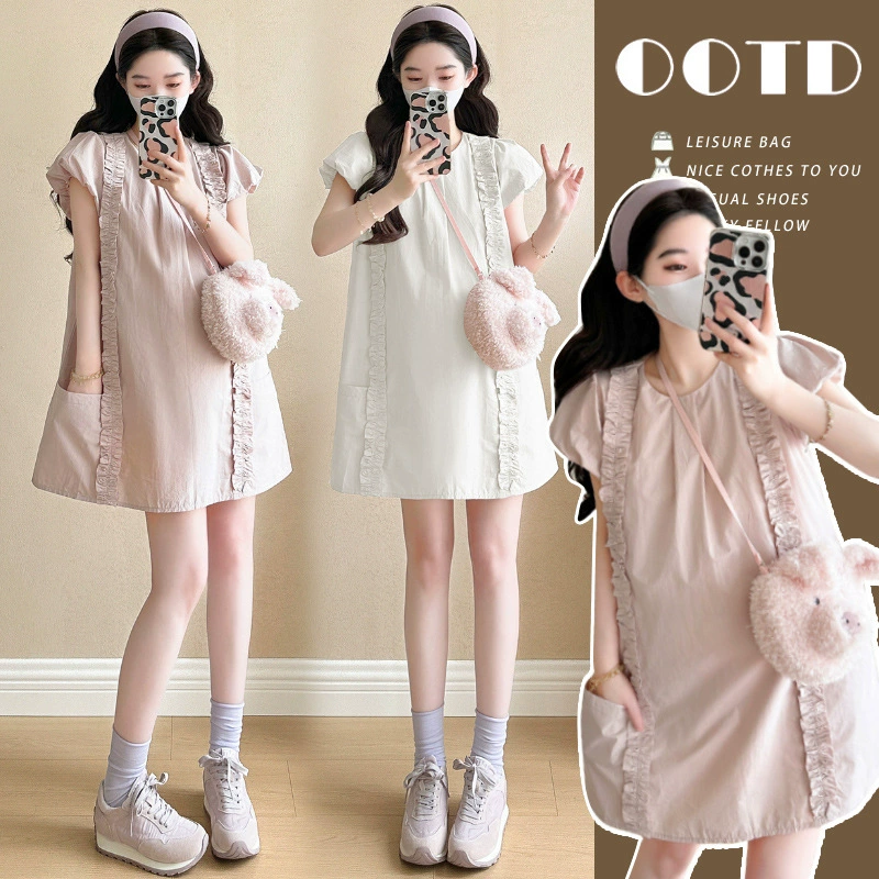 Летнее платье для беременных от интернет-знаменитостей 2025, модное платье больших размеров в корейском стиле, уменьшающее возраст французское миниатюрное платье для беременных