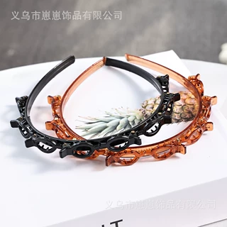 跨境编织头箍多层镂空淑女风束发夹黑色美发发饰义乌批发