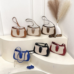 Retro Underarm High-End Spliced ​​Baguette Bag Cross-Border New Niche Design Temperament Single Shoulder Crossbody Contrasting Color Women's Bag