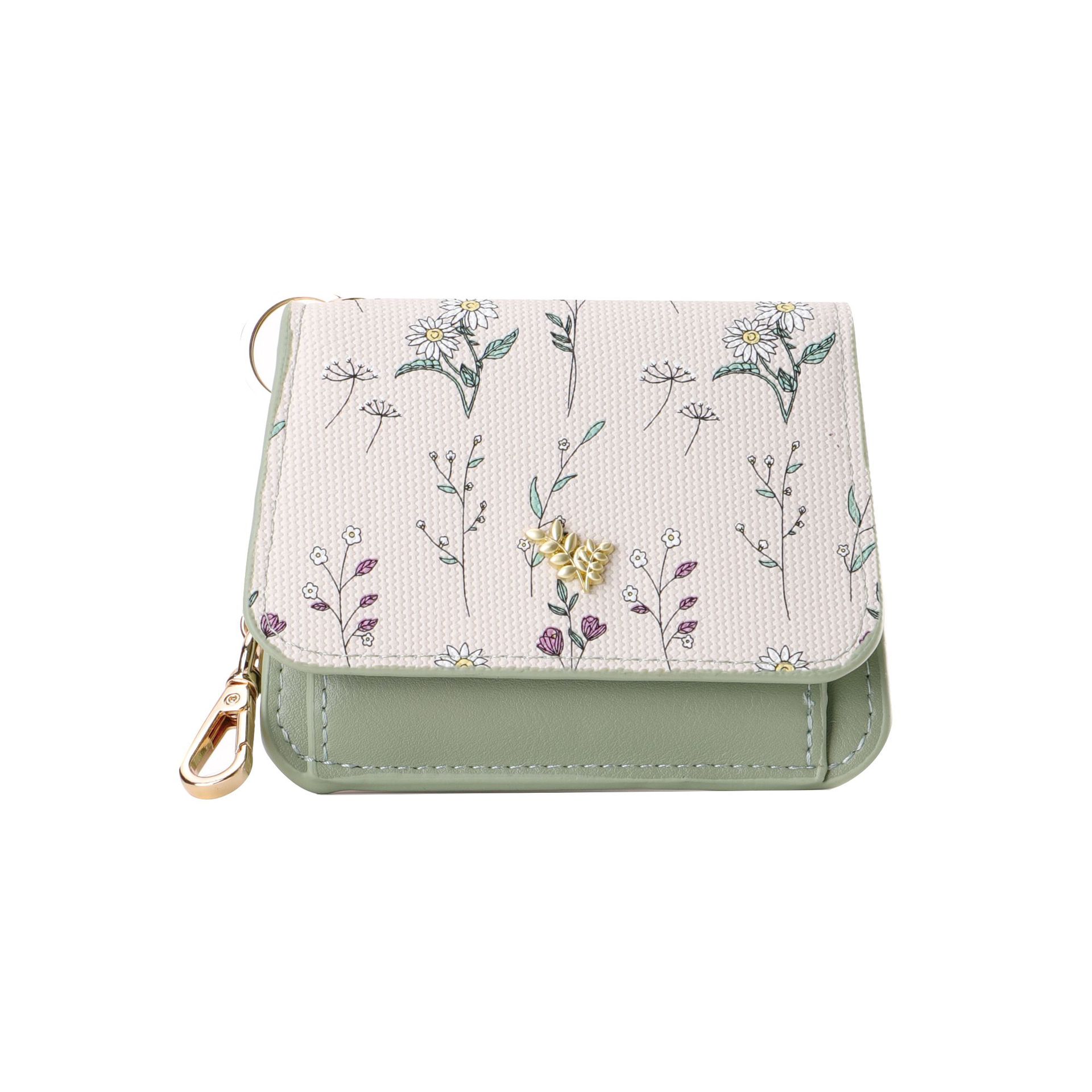Estuche para tarjetas, llavero, pequeño y portátil, bolso para tarjetas de cambio, estilo delgado, primavera y verano femenino, bolsa de tarjetas de flores y césped de todo fósforo, damas avanzadas